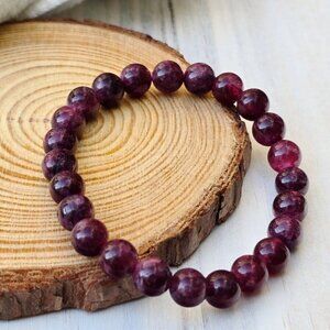 Garnet ✦ Stone Bead Bracelet ✦ Deep Red Elastic Stretch Crystal Jewelry OS NWT